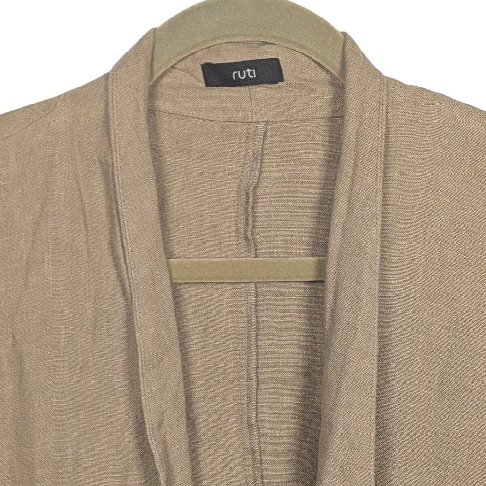 Ruti Women Tan 100% Linen Open Front Cardigan Easy Jacket Size 5 Pockets Khaki - Picture 2 of 4